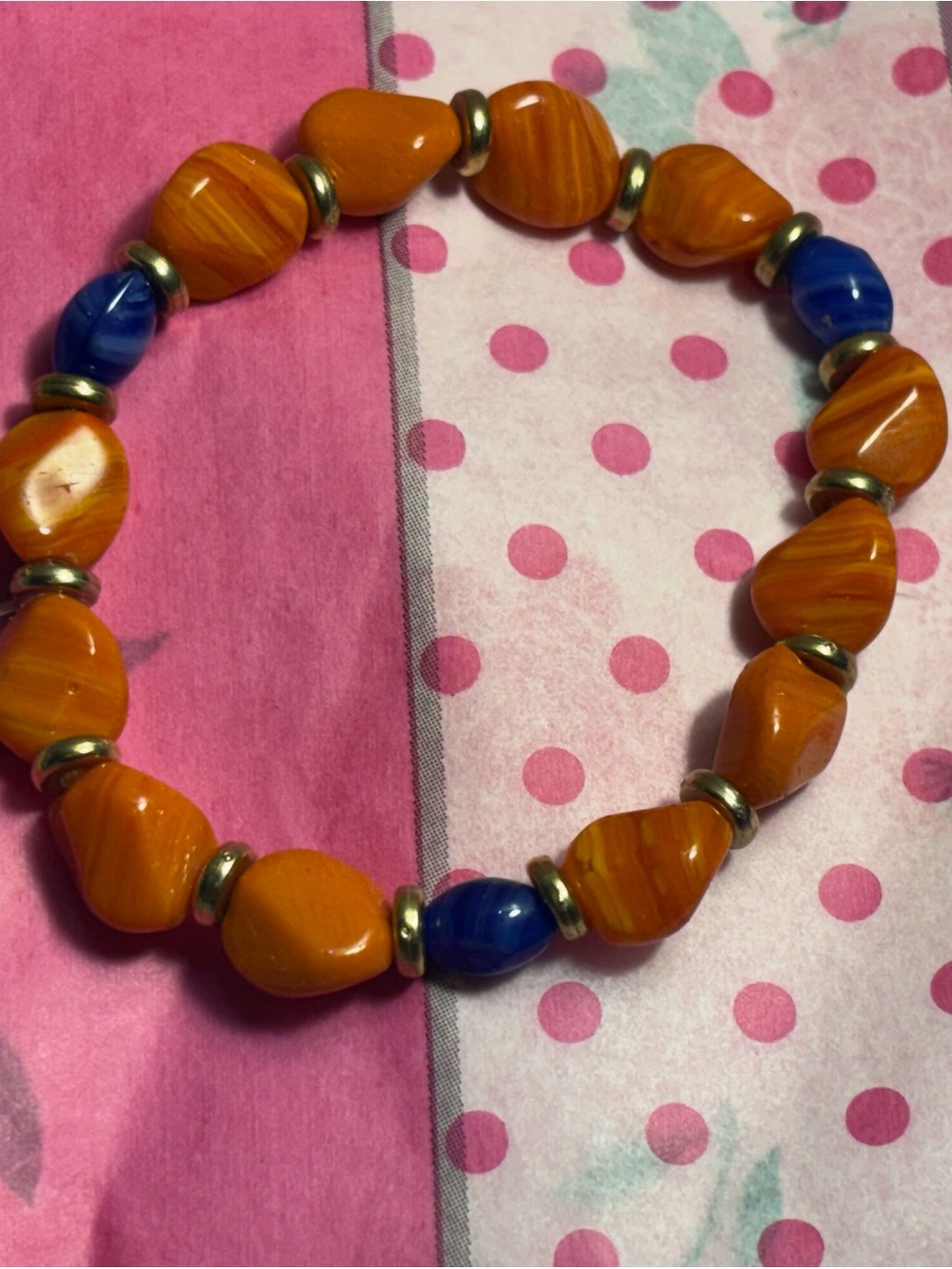 Kids Orange and Blue Beaded Stretch Bracelet